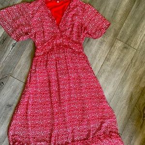 Red and white spots casual summer dress . Size L